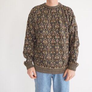 Vintage Jos A Bank Cotton Sweater Brown Multi Eclectic Grandpa Old Money XL